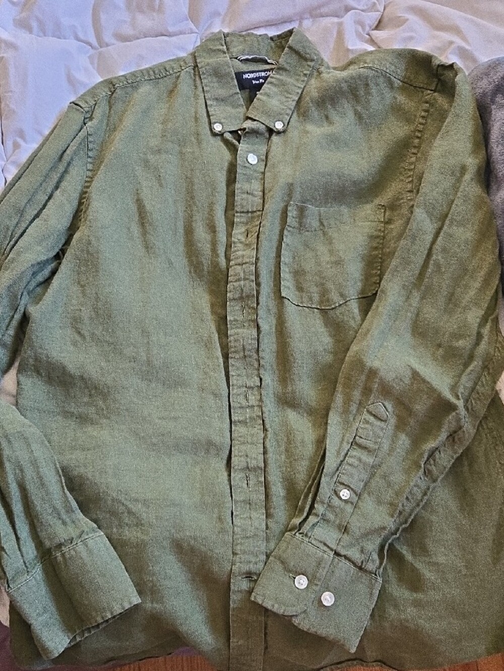 Nordstrom Button-Front Olive Green Linen Shirt